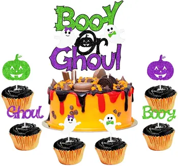 FANGLELAND Halloween Verde Violet Booy sau Vampir Tort Cupcake Topper pentru Halloween pentru Copii de Duș Gen Dezvăluie Petrecere Decoratiuni