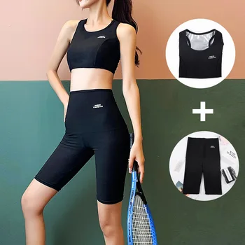 Femei care rulează sport trening complet acoperite abdomen, talie mare hip lift fitness yoga sudoare vesta costum din două piese Imagine 0