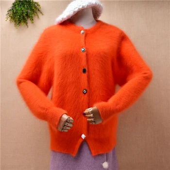 femei toamna iarna haine păros nurca cașmir tricotate cu maneci lungi cu margele cardigan vrac blană de angora haina jacheta pulover