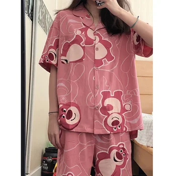 Femei Vara, Pijamale, Costume Roz Drăguț Acasă Confortabil Fete Minunate Set de Pijamale Urs Ins în aer liber, Două Bucăți de Înaltă calitate Kawaii