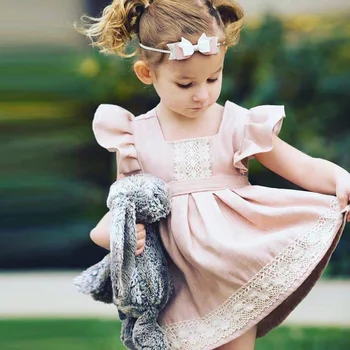 Fete De Vară Copil Drăguț Rochie Roz Copii Printesa De Cusut Dantela Zbura Mâneci Rochie De Îmbrăcăminte Pentru Copii 2-6 Ani