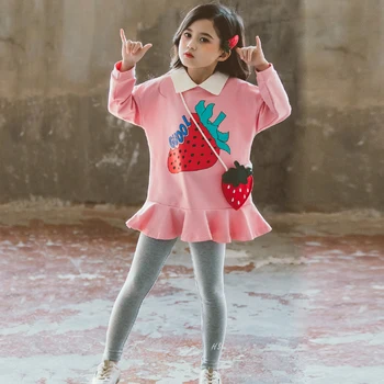 Fete haine de primăvară toamnă două piese de desene animate de imprimare stil coreean împletit hanorac jacheta + jambiere copii haine de calitate