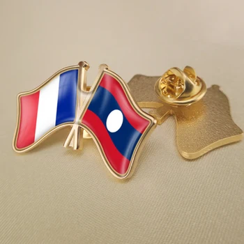 Franța și Republica populară Democrată Laos Trecut Dublu Prietenie Steaguri insigne, Brosa Insigne