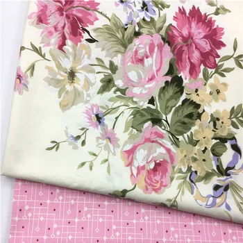 Grațios Roz Big Rose Flowers & Pink Abstract Verifica Bumbac Imprimat Fabri Pentru DIY Cusut de lenjerie de Pat Quilting Haine DIY tesatura