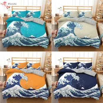 Homesky Valurile Oceanului Set de lenjerie de Pat Imprimate Carpetă Acopere Regele Regina Dimensiunea Pat Acoperi Plapuma Acoperă 2/3Pcs Lenjerie de pat Imagine 0