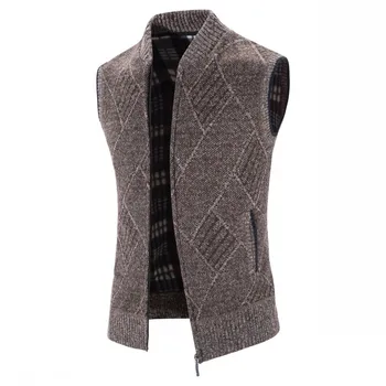 Iarna tricotate vesta bărbați pe plus catifea groasă diamond model jacheta cu guler cardigan pulover barbati sacou fără mâneci Imagine 0