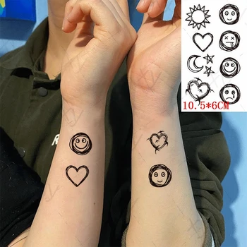 Impermeabil Tatuaj Temporar Autocolant Negru Smiley Sun Moon Star pe Încheietura mâinii Degetul Flash Tatuaj Fals Tatuaj pentru Femei Barbati Copii
