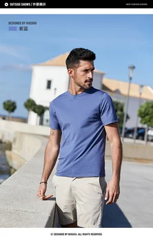 J8791-modale Confortabil din bumbac cu maneci scurte t-shirt barbati slim fit culoare solidă gât rotund elastic bottom tricou