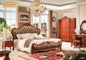 Ma mobilier American pat dublu 1,8 m din piele sculptate pat Europene dormitor cu pat suite set complet de mobilier Imagine 0