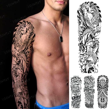 Mare Fals Maneca Impermeabil Tatuaj Temporar Autocolant Dragon Koi Lotus Spray Flash Tatuaj Japonez Tradițional Body Art Bărbat Femeie Imagine 0