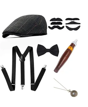 Mens 1920 Gangster Set Pălărie Bretele, Cravata Trabuc Gatsby 20 de ani Costum Accesorii 6buc set costum de prop beanie Paisley