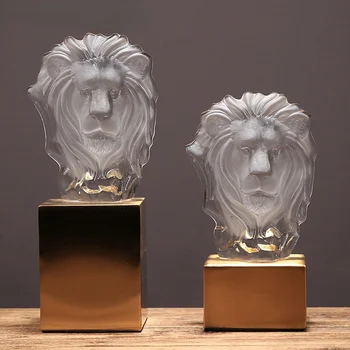 Metal, Sticla Cristal Cap De Leu Decor Living Modern Decor Acasă Accesorii Artizanat Animal Statuie Decor