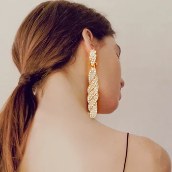 Moda Lung Picătură Cercei Pentru Femeile De Culoare De Aur Geometrice Nunta De Cristal Cercei Bijuterii De Mireasă Cadou Pentru Petrecere