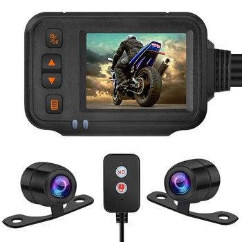 Motocicleta Camera Dash Cam, 2Inch Ecran IPS 1080P+720P Dual AHD Bicicleta Dashcam G-Senzor Parcare Modul de Conducere Recorder Negru