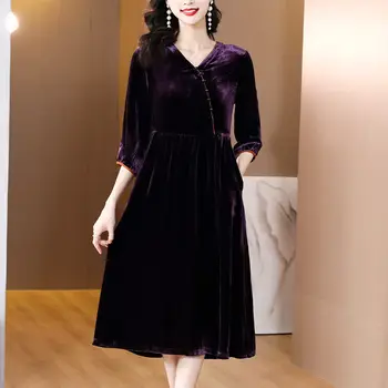 Mătase Rochie De Catifea Nobil La Modă De Toamnă Și De Iarnă 2022 Nou Liber De Îmbrăcăminte De Mari Dimensiuni Femei Coreene Rochie Eleganta T1282