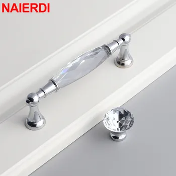 NAIERDI Cristal de Argint Cabinet Manere de Lux cu Diamant Usa de Dulap Trage Dulap Mobilier Mâner Butoane de Cabinet Hardware
