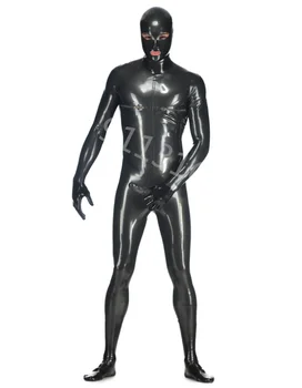 Noi Latex 100% Cauciuc Gummi Catsuit negru body Include mănuși, șosete și articole de acoperit capul Marimea XS-XXL 0,4 mm