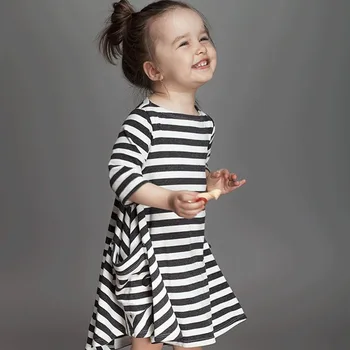 Noi primavara&toamna stil casual, Asimetric cu dungi printesa rochie de petrecere pentru copii haine Imagine 0