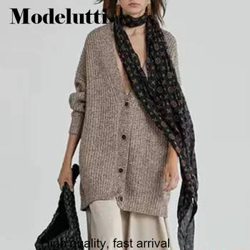 Noi Toamna Anului 2023 Iarna Pentru Femei De Moda Tricotate Pulover Midi Cardigane Solid Simplu Casual, Elegante, Topuri Femei Chic Imagine 0