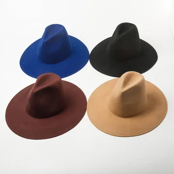 Noua Moda De Înaltă Top Margine Largă Biserica Nunta Fedora Pălărie Femei Pălărie Bărbați Sfărâmare Simțit Outback Palarie 100% Lana Pălării De Iarnă Pălărie Jazz Imagine 0