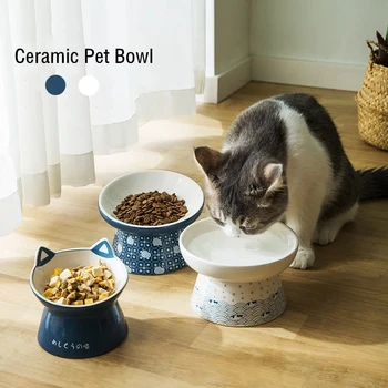 Noul Crescute Cat Castron Ceramic Cat Dog Bowl Vas Anti Vărsături Alimentare Pentru Animale De Companie De Alimentare Cu Apă A Ridicat Bolul Accesorii Pentru Animale De Companie