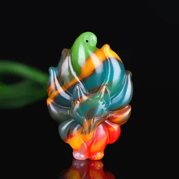 Nouă Coadă de Vulpe Naturala de Culoare Jad Pandantiv Colier Chinez Sculptat de Mână Moda Bijuterii Farmec Amuleta Norocoasă Cadouri pentru Femei Barbati Imagine 0