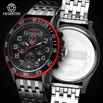 OCHSTIN Ceas Multifunctional Bărbați de Lux Negru de Moda Cuarț Ceas Analogic Cronograf Sport rezistent la apa din Oțel Inoxidabil Ceas