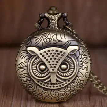Owl bronz Design Cuarț Ceasuri de Buzunar Antic de Epocă Ceas de Buzunar cu Lanț Colier Barbati Dropshipping relogio de bolso