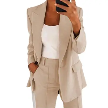 Paltoane Elegante Femei Cardigan Uza Culoare Solidă Maneca Lunga Buzunare Faux Blazer Respirabil Imagine 0