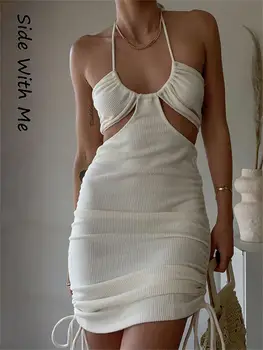 Partea cu Mine Sexy rochie fără Mâneci Bodycon Femei fara Spate Rochii Mini 2022 Vara Y2K Partid Elegant Gol Afară de Cordon Femei Rochie Imagine 0