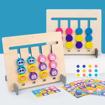 Patru Culori, Fructe, Animale Joc de Logica Dublă față-Verso din Lemn Montessori Iluminare Didactice pentru Copii Jucarii Educative