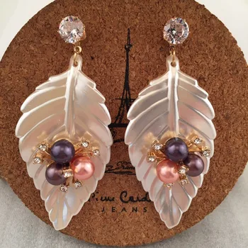 Personalitate Frunze de Perle de Cristal Cercei Moda pentru Femei Creative Shell Frunze Stras Ureche Bijuterii Cadou de Ziua de nastere Pentru Prietena