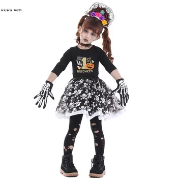 Pettiskirt Fete de Halloween Fantoma Schelet Papusa Costume Copii Copii morți de mers pe jos de Cosplay Carnaval de Purim joc de Rol rochie de petrecere Imagine 0