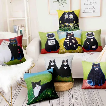 Pisica Neagra Pictura De Imprimare Pernă Acasă Perna Decor Nodic Art Perna Decorative, Perne Decor Acasă Canapea Pernă