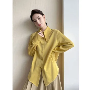 Primăvara New Sosire Femei Solid Negru, Alb Bluza Casual cu Maneci Lungi Tricou Femei Stil coreean Topuri Chic Feminina Blusa Y377 Imagine 0