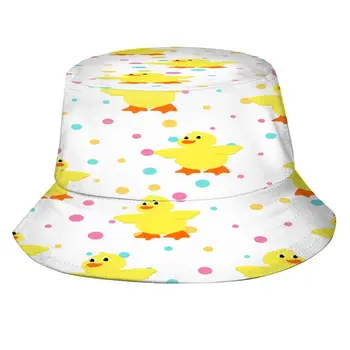 Rațe Drăguț Cu Buline Pălărie Găleată Pălării De Vară Pălărie Pescar Pliabil Femei Bărbați Protecție Solară Umbra Capace Imagine 0
