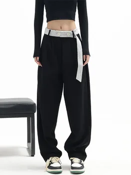 Retro Costume Negre, Pantaloni De Toamna Femei Vrac Streetwear Înaltă Talie Pantaloni Coreea Style Moda Casual Mozaic Pantaloni Drepte