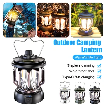 Retro Portabil LED Camping Lanternă Reîncărcabilă Mini Perdeaua de Lumină Epocă Tabără de Lampa cu 3 Moduri de Iluminare Estompat în aer liber Lampa de Cort Imagine 0