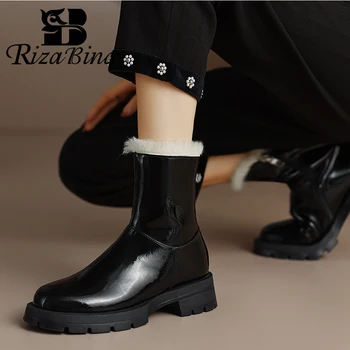 RIZABINA Femei Cizme Glezna 2023 Real din Piele Groasă de Blană Femeie Pantofi de Moda de Iarnă Ins Cizme Scurte Femei Încălțăminte Mărimea 34-40