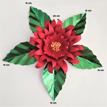 Roșu Flori Artificiale Cu Frunze Verzi Fleurs Artificielles Fondul DIY Gigant de Flori de Hârtie Partid Decor de Crăciun Xmas Deco