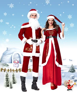 Set complet De Costume de Crăciun Moș Crăciun Pentru Adulți Roșu Haine de Crăciun Costum de Moș Crăciun Costum de Lux cu barbă Albă