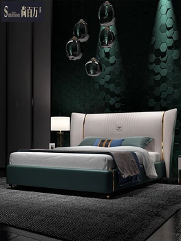 Shang milioane de lux de lumină pat dormitor matrimonial cu pat king-minimalist modern, pat dublu și pat de nuntă Nordic pat piele roșu net Itali Imagine 0