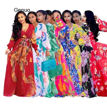 Sifon Maneca Lunga Maxi Rochie de Femei din Africa de Îmbrăcăminte Dashiki de Imprimare de Moda Material Rochii Boeme 5XL Rochie de Plaja Imagine 0