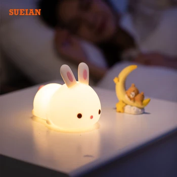 Silicon Iepure Robinet Lumină USB Reîncărcabilă Lumina de Noapte cu Senzor Tactil Dormitor Lampa de Birou Cu Telecomanda Pentru Copii Kid Baby Cadou