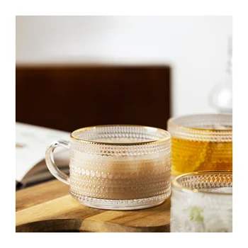 Sticlă Ceașcă de Cafea Relief Transparent din Gresie ceramică Rezistentă la Căldură Cupe de Sticlă cu Mâner mic Dejun Creativ Cana Nordic Taza De Cafenea Imagine 0