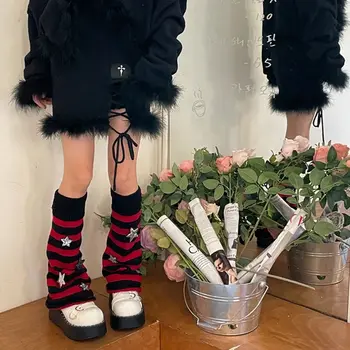 Stilul Harajuku Femei Toamna Încălzit De Picior Ciorapi Japoneze Gotic Cu Dungi Paiete Stele Tricotate Șosete Lungi Punk Umflat Piciorul Acoperă