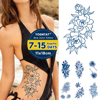 Suc De Cerneală Durată Impermeabil Tatuaj Temporar Autocolant Floare Trandafir Bujor Floarea-Soarelui, Crizantema Flash Tatuaj Fals Femeie Body Art