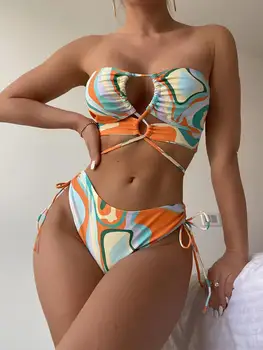 SwimwearAll Peste Imprimare Bandeau Bikini de costume de Baie femei din Două Piese Set de Bikini Vara pe Plaja Costum de Baie Imagine 0