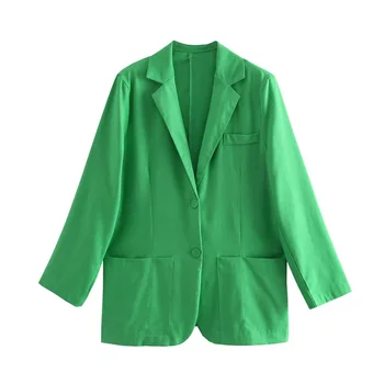 TRAF Femei 2021 Moda de Culoare Verde, Lenjerie Sacou Strat de sex Feminin Buzunare Chic Business Casual Cardigan Costume de Streetwear