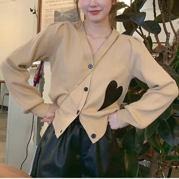 Tricotate Cardigan Pentru Femei Cu Design Elegant De Epocă Pulover, Haine Office Lady 2021 Toamna Slim Y2k Topuri Tricot Moda Coreeană Culoare Pură
